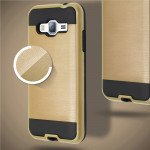 Wholesale Samsung Galaxy J7 (2015) Iron Shield Hybrid Case (Champagne Gold)